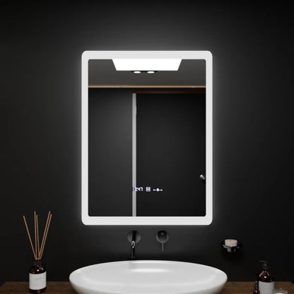 Oglinda LED Rectangulara, 60x80cm, ELANCEE Senzor MotionGlow Marcello, Sistem Dezaburire, Ceas & Termometru, Dimabila