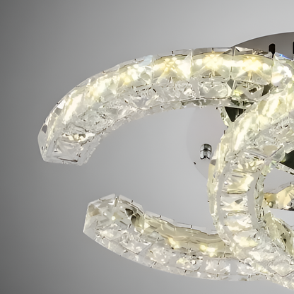 Lustra LED cu telecomanda si cristal SHIA 27.1W, 2 Cercuri, lumina Rece/Calda/Neutra, Dimabila, Crom Lucios