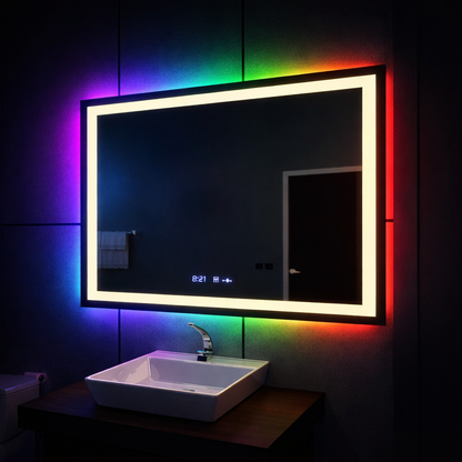 Oglinda LED Rectangulara 120x80cm Vérité MotionGlow Marcello, Sistem Dezaburire, Ceas & Termometru, Dimabila W09/120X80BTRGB