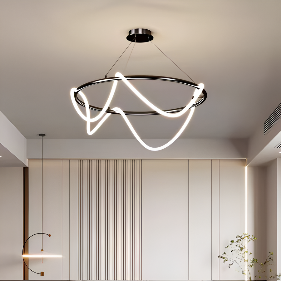 Lustra LED DIVINO Negru 91W cu Tub Silicon Flexibil, Diametru 60cm – Lumina Reglabila 3000K/4000K/6000K