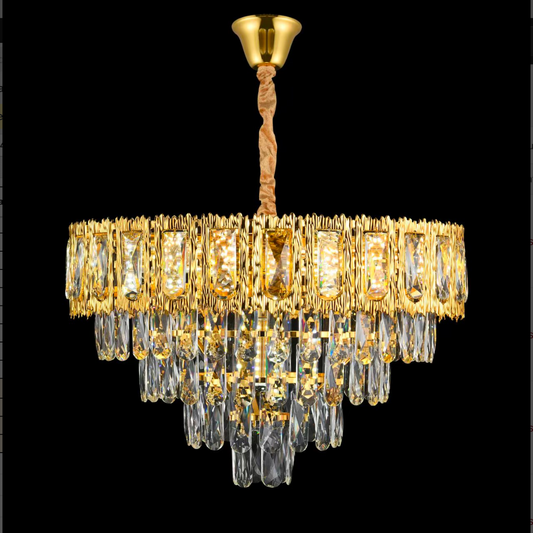 Candelabru Cristal BELVEDERE Eleganza 8xE14, Diametru 50cm, Auriu Lucios, Inaltime Reglabila
