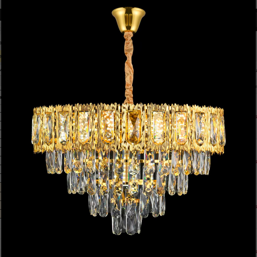 Candelabru Cristal BELVEDERE Eleganza 8xE14, Diametru 50cm, Auriu Lucios, Inaltime Reglabila
