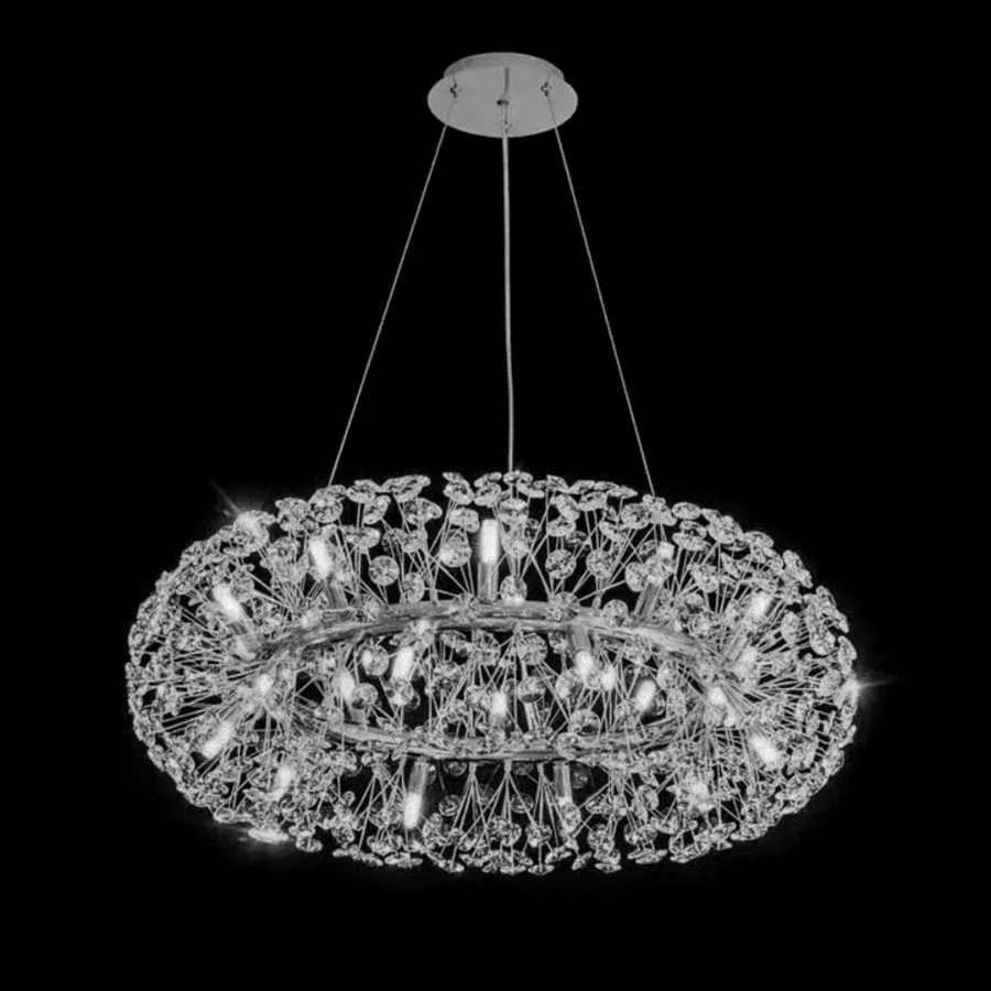 Candelabru Cristal SEGOVIA Magno 12x E14, Diametru 60cm, Crom Lucios, Inaltime Reglabila