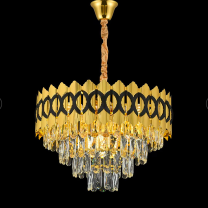 Candelabru Cristal PIERREFONDS Petito 3xE14, Diametru 37.5cm, Auriu Lucios, Inaltime Reglabila
