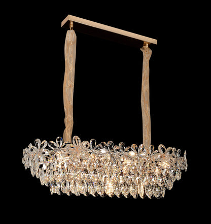 Candelabru Cristal Regalis 11x E14, 80cm, Auriu Lucios, Inaltime Reglabila, Metal si Cristal