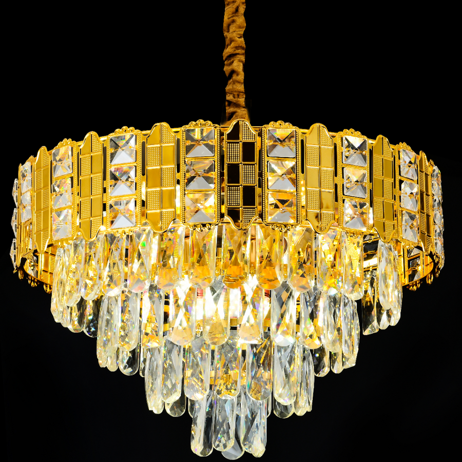 Candelabru Cristal  CATHERINE Eleganza 8xE14, Diametru 49cm, Auriu Lucios, Inaltime Reglabila