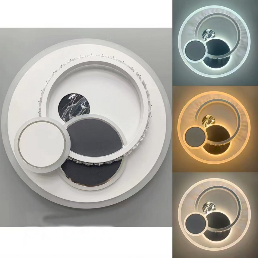 Lustra LED cu cristal HELIOX, 37W, 4 Cercuri, lumina Rece/Calda/Neutra, Alb