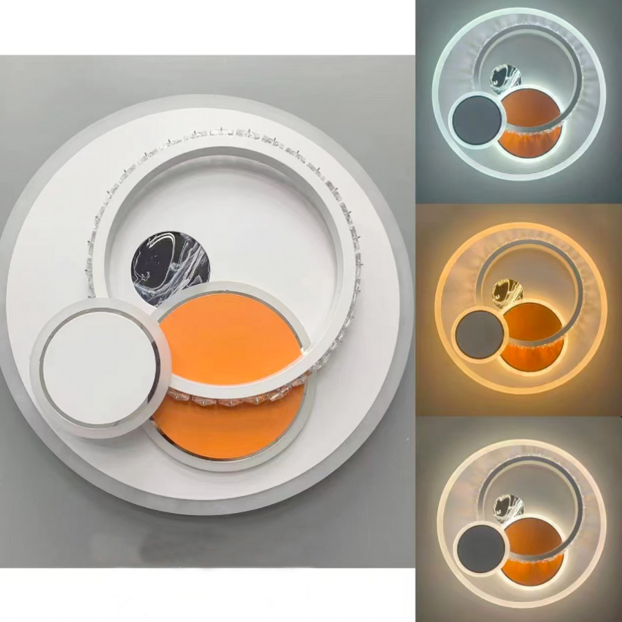 Lustra LED cu cristal HELIOX, 37W, 4 Cercuri, lumina Rece/Calda/Neutra, Alb