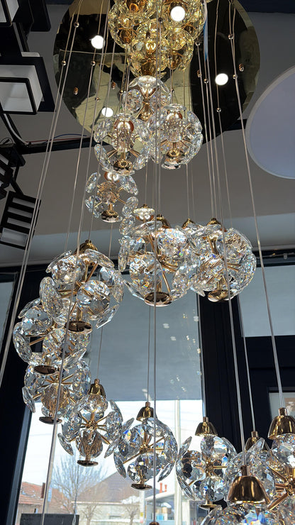 Candelabru Cristal LED KILKENNY Culmino, 144W, Lumina Neutra, Diametru 60cm, Auriu