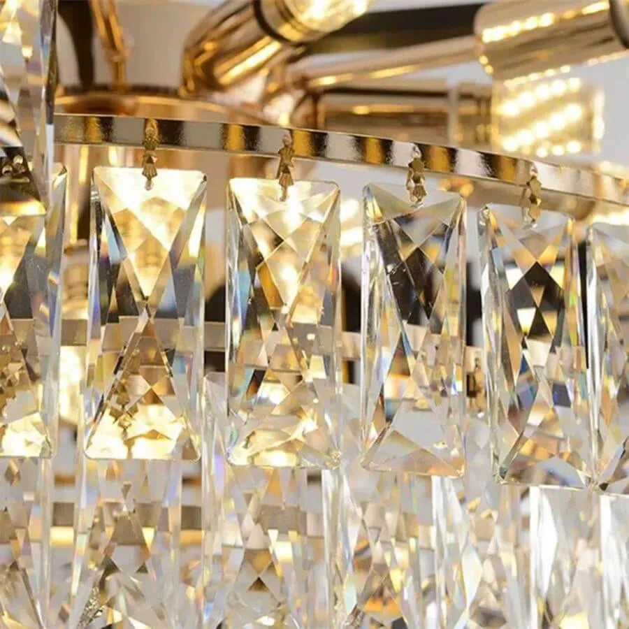 Candelabru Cristal VERSAILLES Petito 3xE14, Diametru 30cm, Auriu Lucios si Negru, Inaltime Reglabila