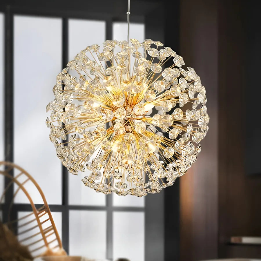 Candelabru Cristal MINUET 9x G9, Diametru 50cm, Auriu Lucios, Inaltime Reglabila