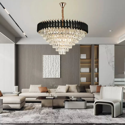 Candelabru Cristal VERSAILLES Supremo 12xE14, Diametru 80cm, Auriu Lucios si Negru, Inaltime Reglabila