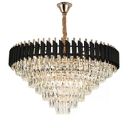 Candelabru Cristal VERSAILLES Supremo 12xE14, Diametru 80cm, Auriu Lucios si Negru, Inaltime Reglabila