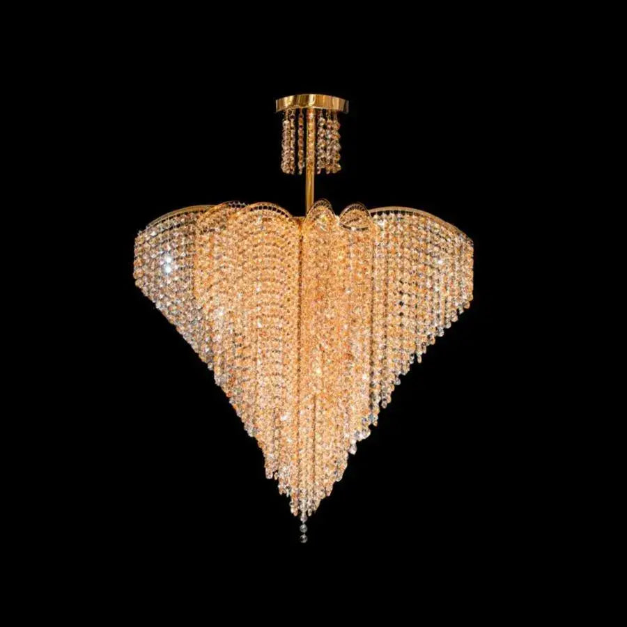Candelabru Cristal Ander, 8xE14, Diametru 70 cm, Auriu, Metal si Cristal