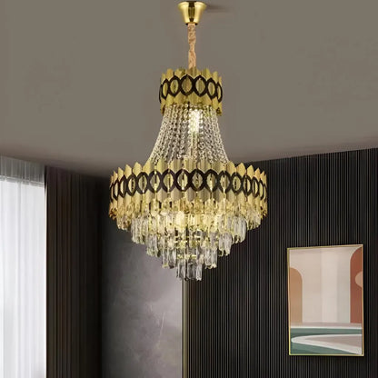 Candelabru Cristal Evangeline Auriu Negru 10XE14 Inaltime Reglabila