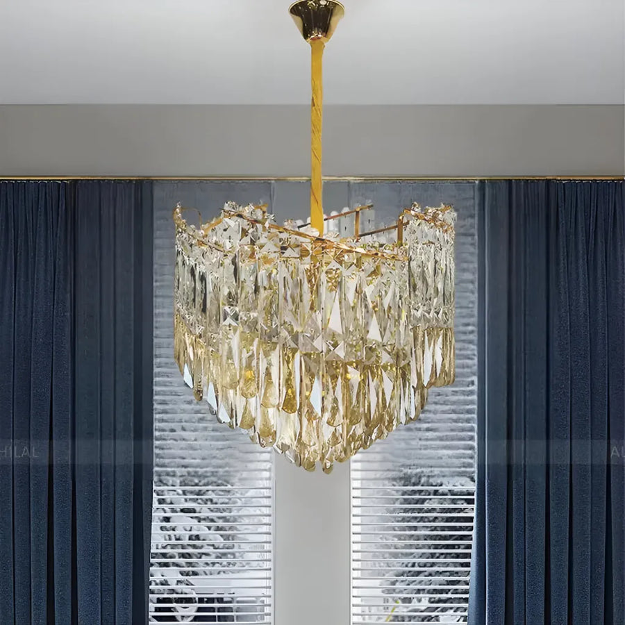 Candelabru Cristal TOPKAPI Petito 3xE27, Diametru 30cm, Auriu Lucios, Inaltime Reglabila