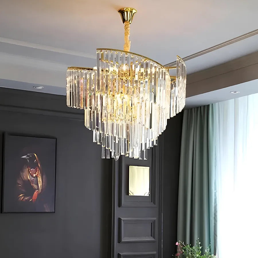 Candelabru Cristal TRIANON Eleganza 6x E27, Diametru 47cm, Auriu Lucios, Inaltime Reglabila