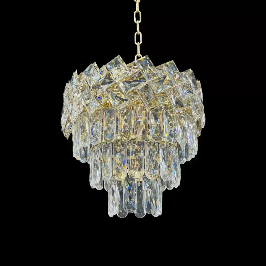 Candelabru Cristal WINDSOR Petito 3xE14, Diametru 29cm, Auriu Lucios, Inaltime Reglabila, Metal si Cristal