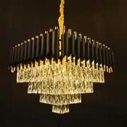 Candelabru Cristal VERSAILLES Eleganza 7x E14, Diametru 49cm, Auriu Lucios si Negru, Inaltime Reglabila