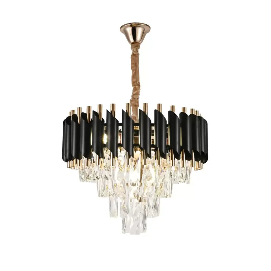 Candelabru Cristal VERSAILLES Nobile 5xE14, Diametru 40cm, Auriu Lucios si Negru