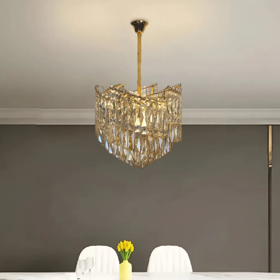 Candelabru Cristal TOPKAPI Nobile 6xE14, Diametru 40cm, Auriu Lucios, Inaltime Reglabila