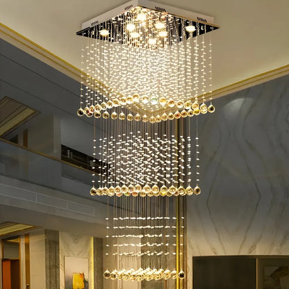 Candelabru Cristal LED 80W PALATINA Auriu, Diametru 50cm, Inaltime 200cm, Model Scara