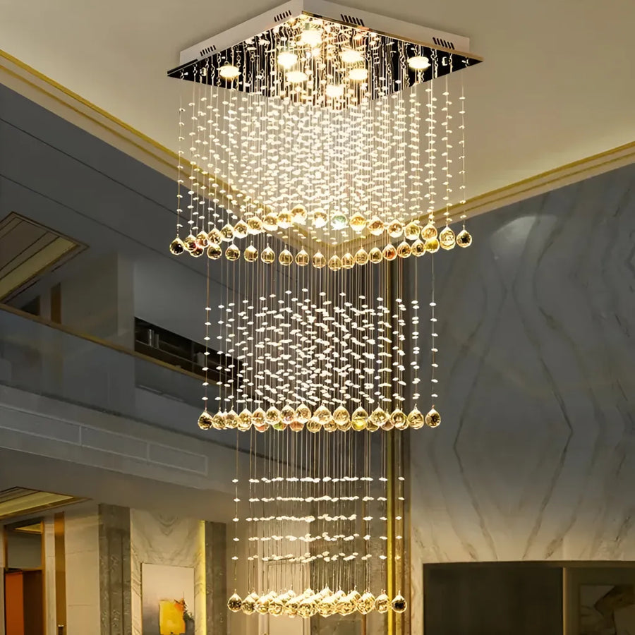 Candelabru Cristal LED 80W PALATINA Auriu, Diametru 50cm, Inaltime 200cm, Model Scara