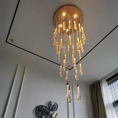 Candelabru Cristal LED Suspendat, Iustinian, Diametru 60cm, Inaltime Reglabila, Auriu, Metal si Cristal