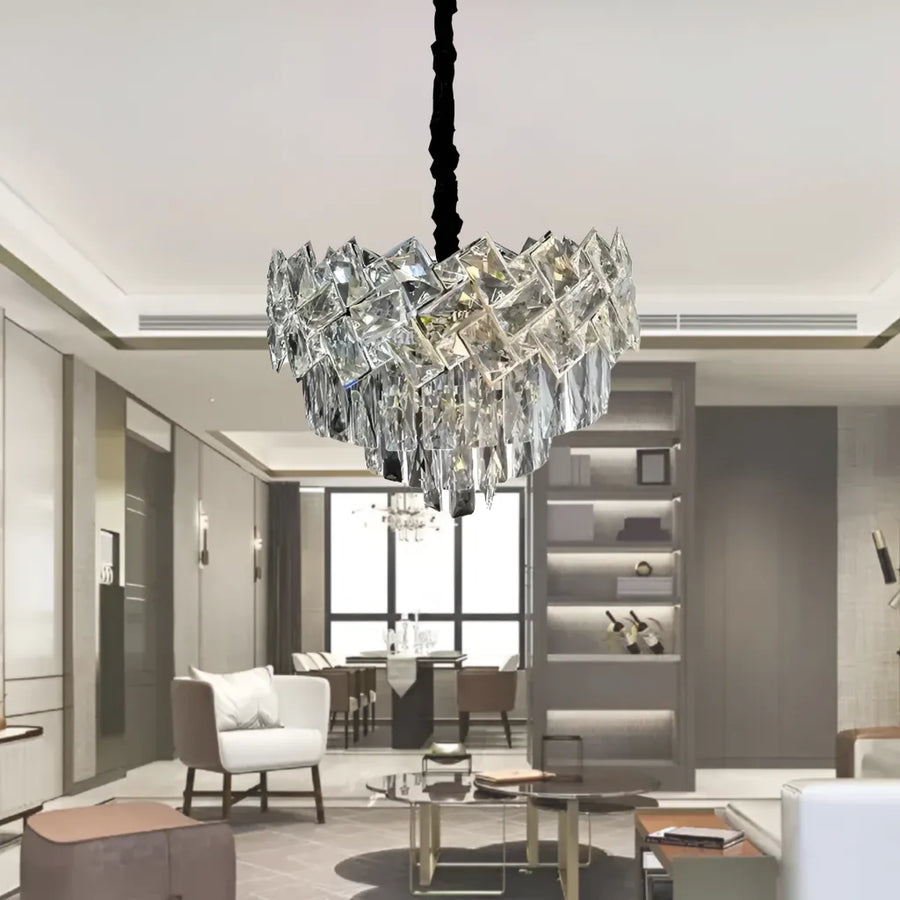 Candelabru Cristal WINDSOR Nobile 5xE14, Diametru 39cm, Crom Lucios, Inaltime Reglabila