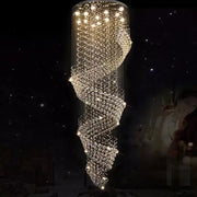 Candelabru Cristal LED 13 xGU10 Meili Crom, Diametru 80cm, Inaltime 240cm, Model Scara