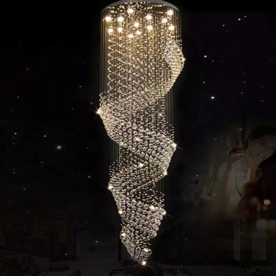 Candelabru Cristal LED 13 xGU10 Meili Crom, Diametru 80cm, Inaltime 240cm, Model Scara