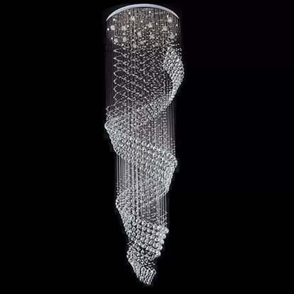 Candelabru Cristal LED 13 xGU10 Meili Crom, Diametru 80cm, Inaltime 240cm, Model Scara