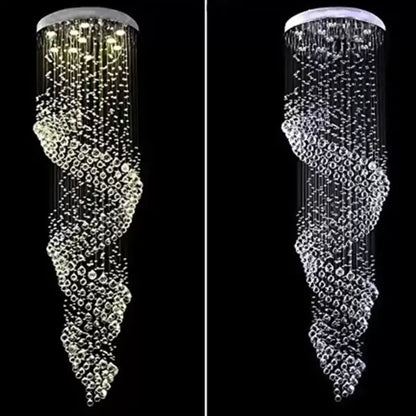 Candelabru Cristal LED 13 xGU10 Meili Crom, Diametru 80cm, Inaltime 240cm, Model Scara