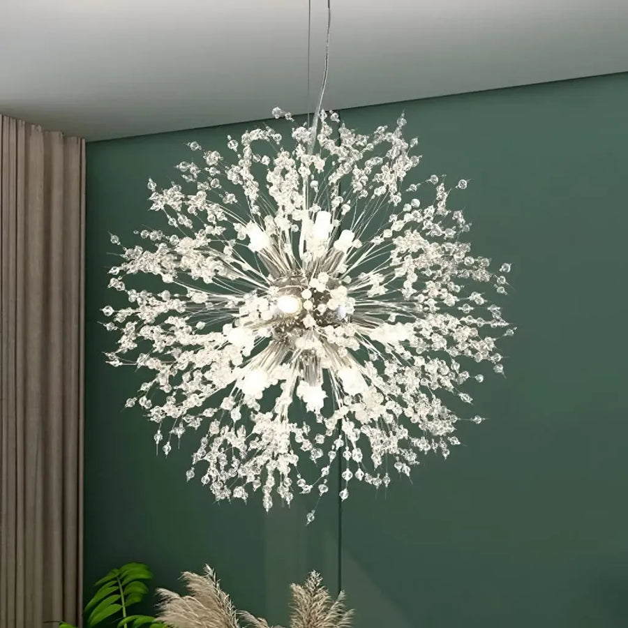 Candelabru Cristal Schönbrunn, 6x G9, Diametru 40cm, Crom Lucios, Inaltime Reglabila