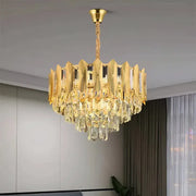 Candelabru Cristal BUCKINGHAM Nobile 5xE14, Diametru 40cm, Auriu Lucios, Inaltime Reglabila