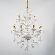 Candelabru Cristal Bruhier 12x E14, Diametru 75cm, Alb cu Auriu, Inaltime Reglabila