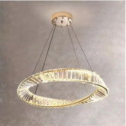 Lustra LED suspendata cu telecomanda si cristal CAIRO 36W, 1 Cerc, lumina Rece/Calda/Neutra, Dimabila, Auriu Lucios, Inaltime Reglabila