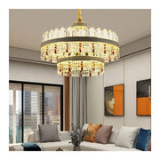 Candelabru LED Pollux cu Telecomanda, 300W, Diametru 75cm Auriu, Cristal, Dimabila