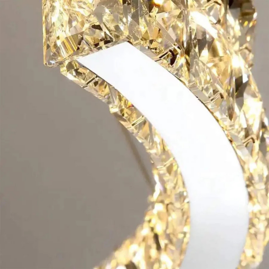 Lustra LED suspendata cu telecomanda si cristal MIA Yonca, 34W, 1 Cerc, lumina Rece/Calda/Neutra, Dimabila, Crom Lucios