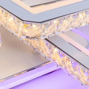 Lustra LED cu telecomanda si cristal LEILA 175W, 8 Patrate, lumina Rece/Calda/Neutra, Dimabila, Alb Crom Lucios