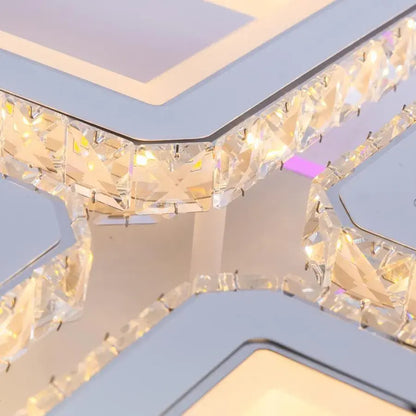 Lustra LED cu telecomanda si cristal LEILA 175W, 8 Patrate, lumina Rece/Calda/Neutra, Dimabila, Alb Crom Lucios