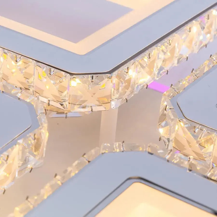 Lustra LED cu telecomanda si cristal LEILA 175W, 8 Patrate, lumina Rece/Calda/Neutra, Dimabila, Alb Crom Lucios