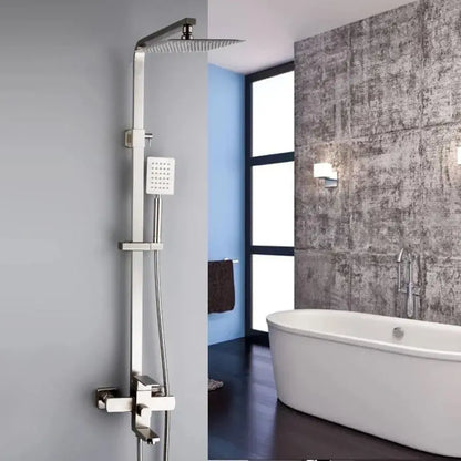 SET Coloana de dus cu baterie, Inox, para patrata, efect ploaie, 3 functii, montare pe perete, Satinat, Accesorii Incluse, LY005