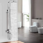SET Coloana de dus cu baterie, Inox, para patrata, efect ploaie, 3 functii, montare pe perete, Satinat, Accesorii Incluse, LY005