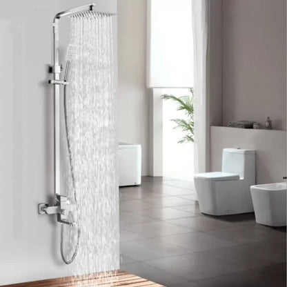 SET Coloana de dus cu baterie, Inox, para patrata, efect ploaie, 3 functii, montare pe perete, Satinat, Accesorii Incluse, LY005
