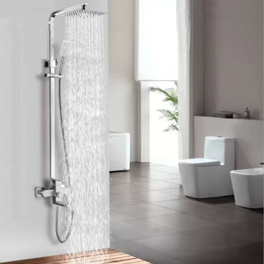 SET Coloana de dus cu baterie, Inox, para patrata, efect ploaie, 3 functii, montare pe perete, Satinat, Accesorii Incluse, LY005