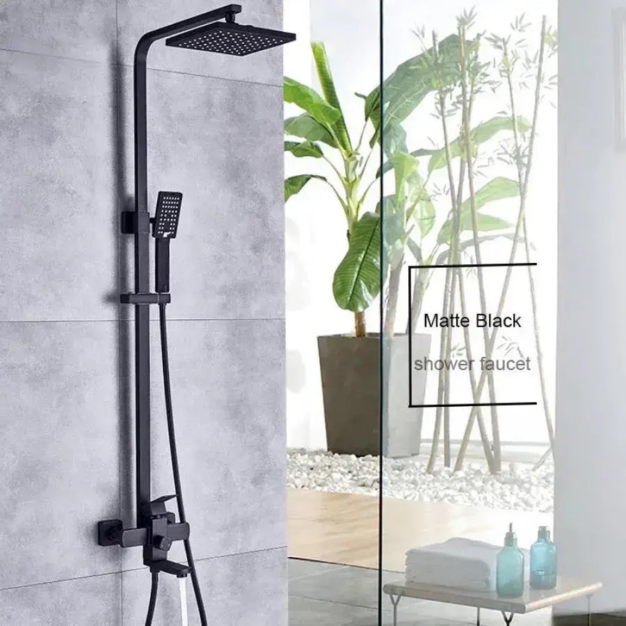 SET Coloana de dus, Inox, Para Patrata, Efect Ploaie, 3 Functii, Montare Pe Perete, Negru Satin, Accesorii Incluse, HS007
