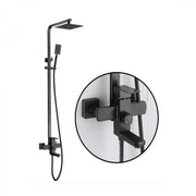 SET Coloana de dus, Inox, Para Patrata, Efect Ploaie, 3 Functii, Montare Pe Perete, Negru Satin, Accesorii Incluse, HS007