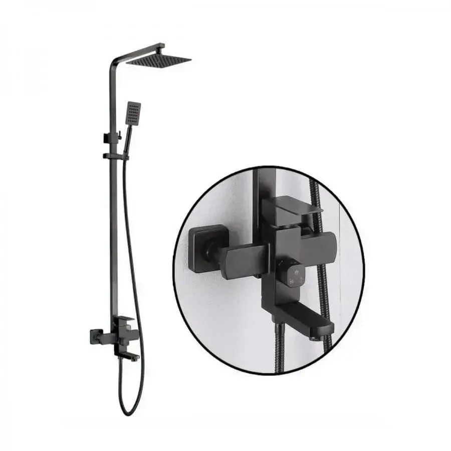 SET Coloana de dus, Inox, Para Patrata, Efect Ploaie, 3 Functii, Montare Pe Perete, Negru Satin, Accesorii Incluse, HS007