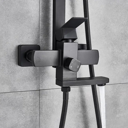 SET Coloana de dus, Inox, Para Patrata, Efect Ploaie, 3 Functii, Montare Pe Perete, Negru Satin, Accesorii Incluse, HS007